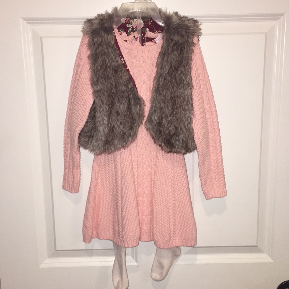 Toddler Girl Sweater Dress Leggings Vest Combo 3T
